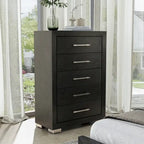 Ensemble de chambre à coucher 6 pièces Alaric de Furniture of America, en bois massif noir moderne, avec tiroir inférieur doublé de cèdre