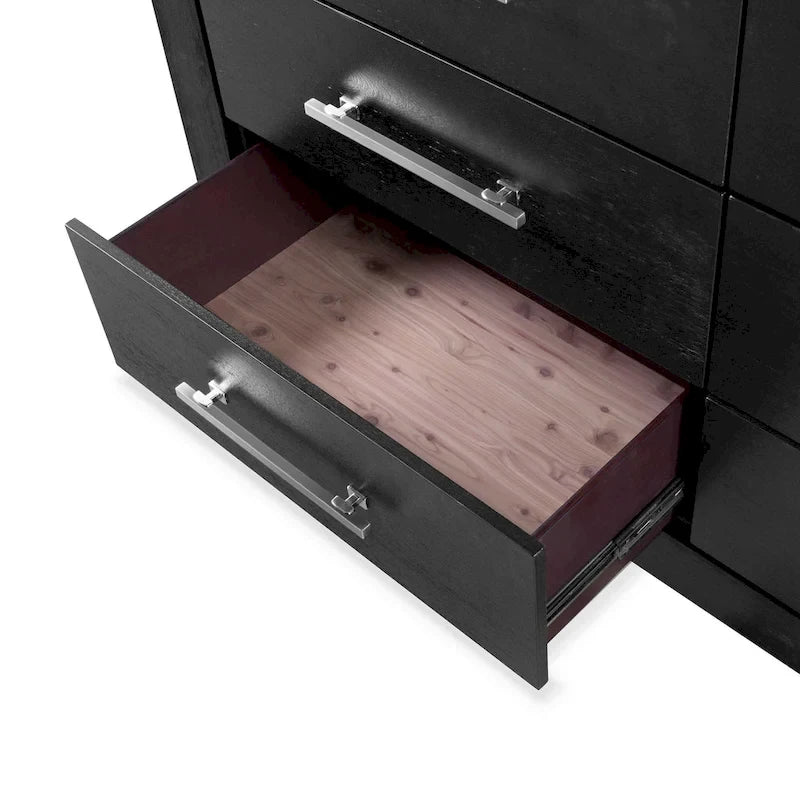 Ensemble de chambre à coucher 6 pièces Alaric de Furniture of America, en bois massif noir moderne, avec tiroir inférieur doublé de cèdre