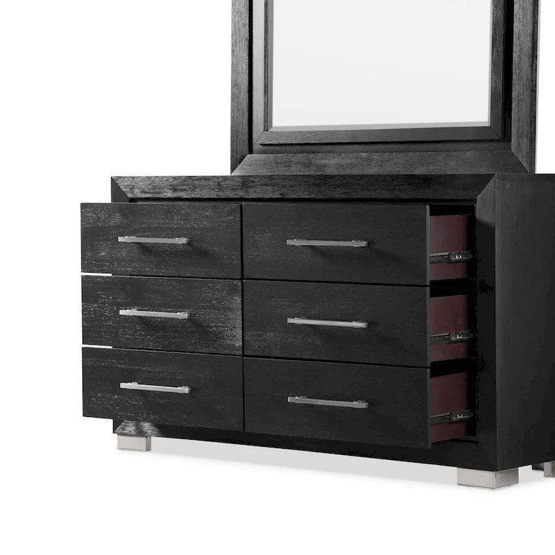 Ensemble de chambre à coucher 6 pièces Alaric de Furniture of America, en bois massif noir moderne, avec tiroir inférieur doublé de cèdre