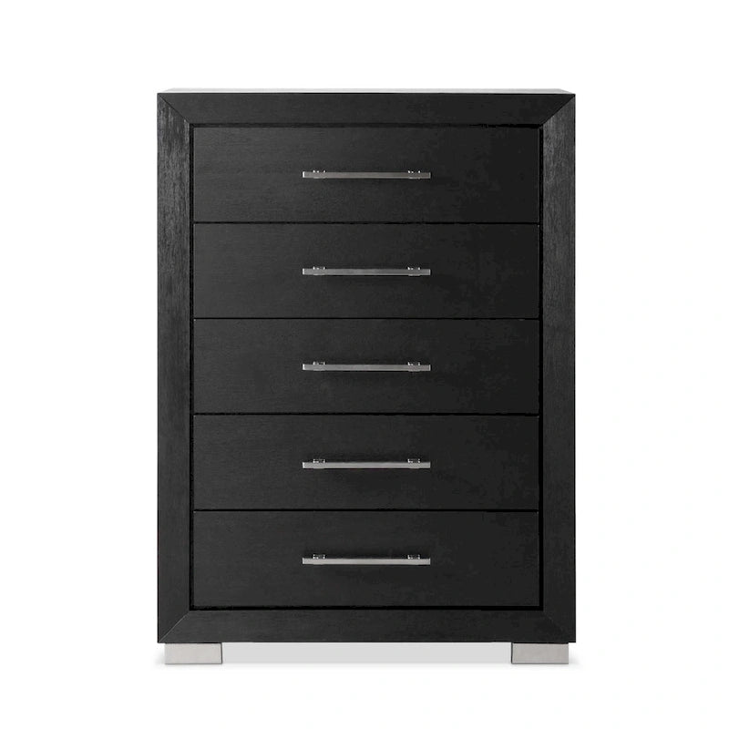 Ensemble de chambre à coucher 6 pièces Alaric de Furniture of America, en bois massif noir moderne, avec tiroir inférieur doublé de cèdre