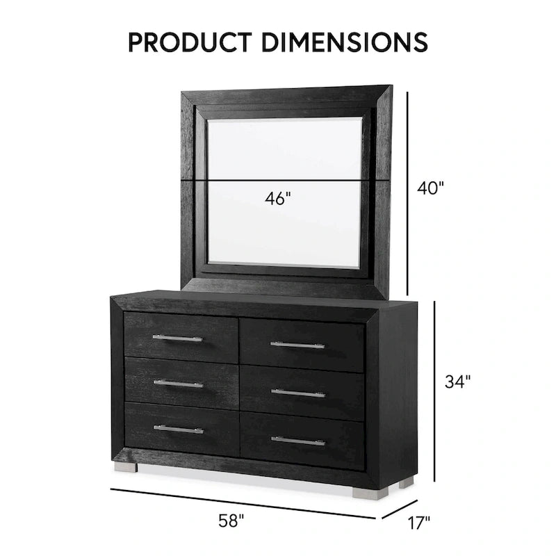 Ensemble de chambre à coucher 6 pièces Alaric de Furniture of America, en bois massif noir moderne, avec tiroir inférieur doublé de cèdre