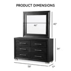 Ensemble de chambre à coucher 6 pièces Alaric de Furniture of America, en bois massif noir moderne, avec tiroir inférieur doublé de cèdre