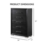 Ensemble de chambre à coucher 6 pièces Alaric de Furniture of America, en bois massif noir moderne, avec tiroir inférieur doublé de cèdre