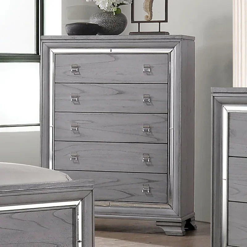 Ensemble lit et commode contemporain gris Taia de Furniture of America, composé de 2 pièces, avec éclairage LED