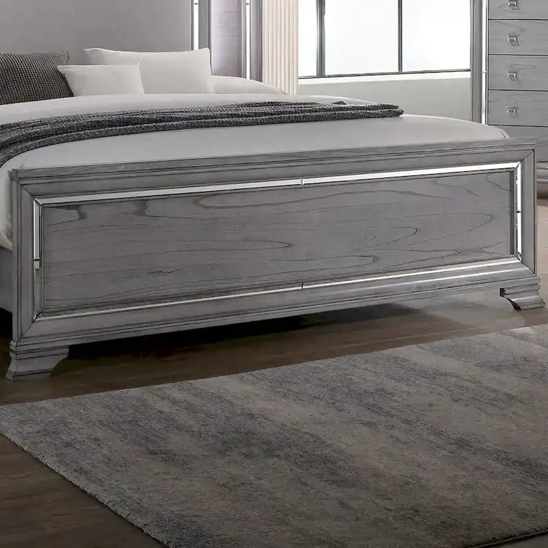 Ensemble lit et commode contemporain gris Taia de Furniture of America, composé de 2 pièces, avec éclairage LED