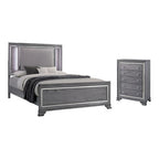Ensemble lit et commode contemporain gris Taia de Furniture of America, composé de 2 pièces, avec éclairage LED