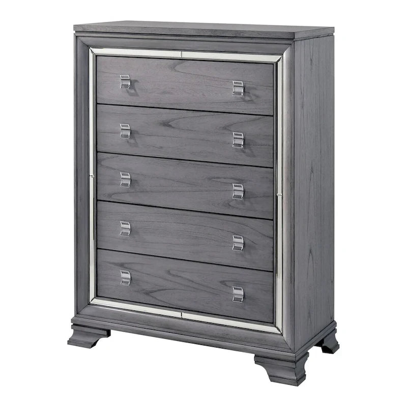 Ensemble lit et commode contemporain gris Taia de Furniture of America, composé de 2 pièces, avec éclairage LED