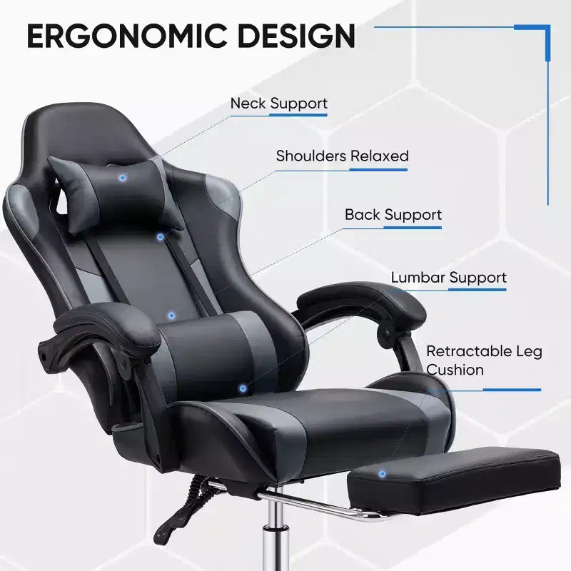 Chaise de jeu de course ergonomique JIONJOY avec dossier haut, soutien lombaire et accoudoirs réglables