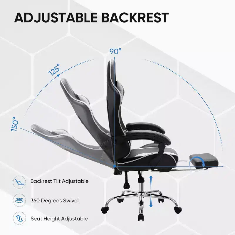 Chaise de jeu de course ergonomique JIONJOY avec dossier haut, soutien lombaire et accoudoirs réglables
