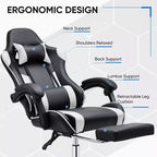 Chaise de jeu de course ergonomique JIONJOY avec dossier haut, soutien lombaire et accoudoirs réglables