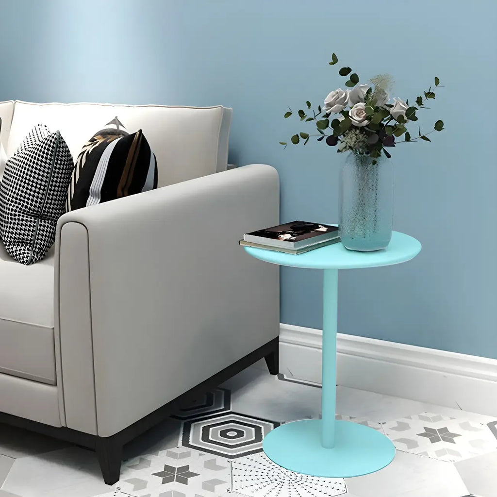 Table d'appoint ronde contemporaine sur pied en métal noir