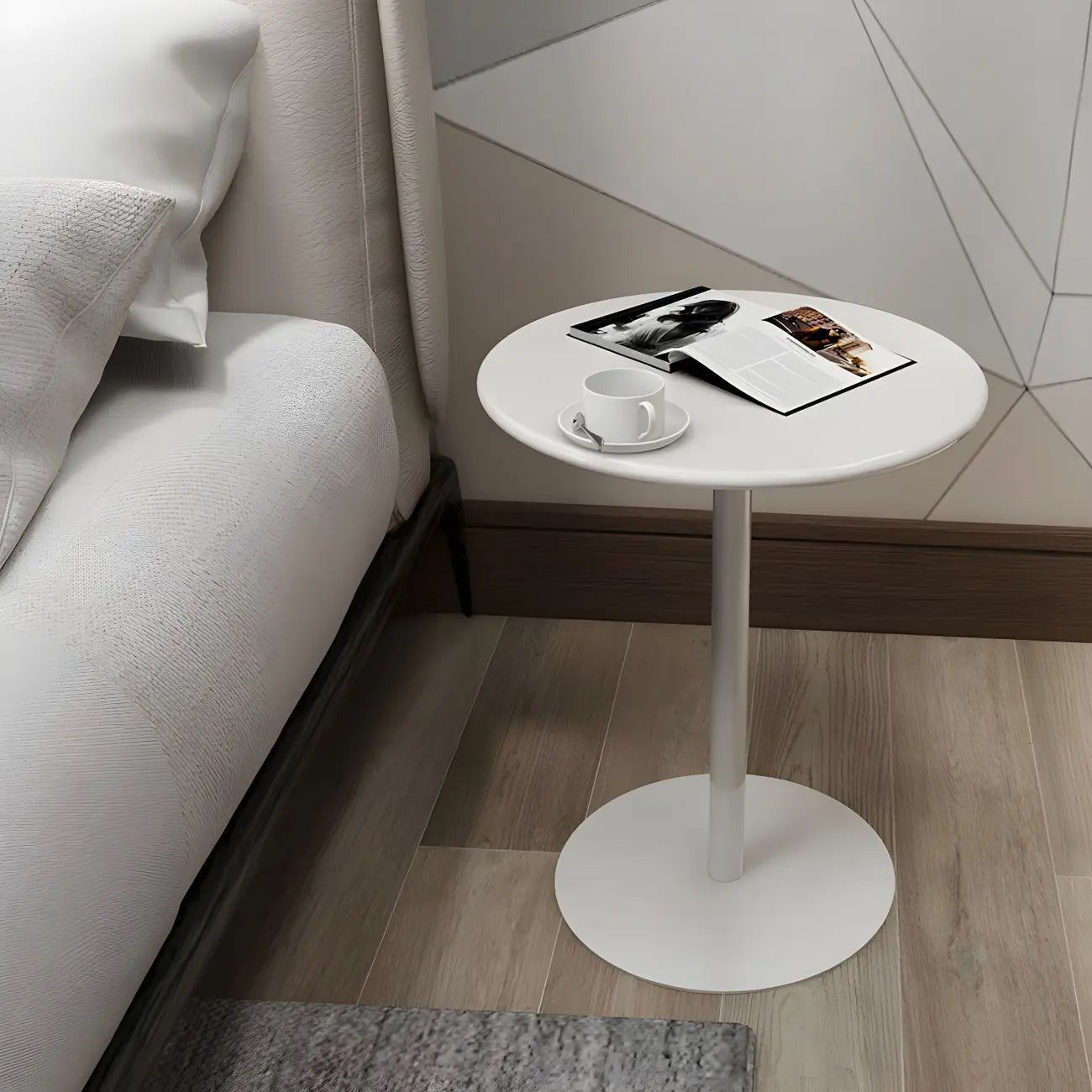 Table d'appoint ronde contemporaine sur pied en métal noir