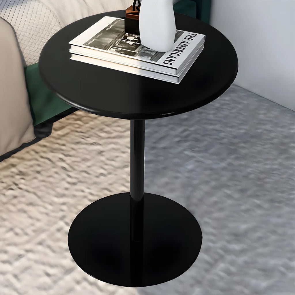 Table d'appoint ronde contemporaine sur pied en métal noir