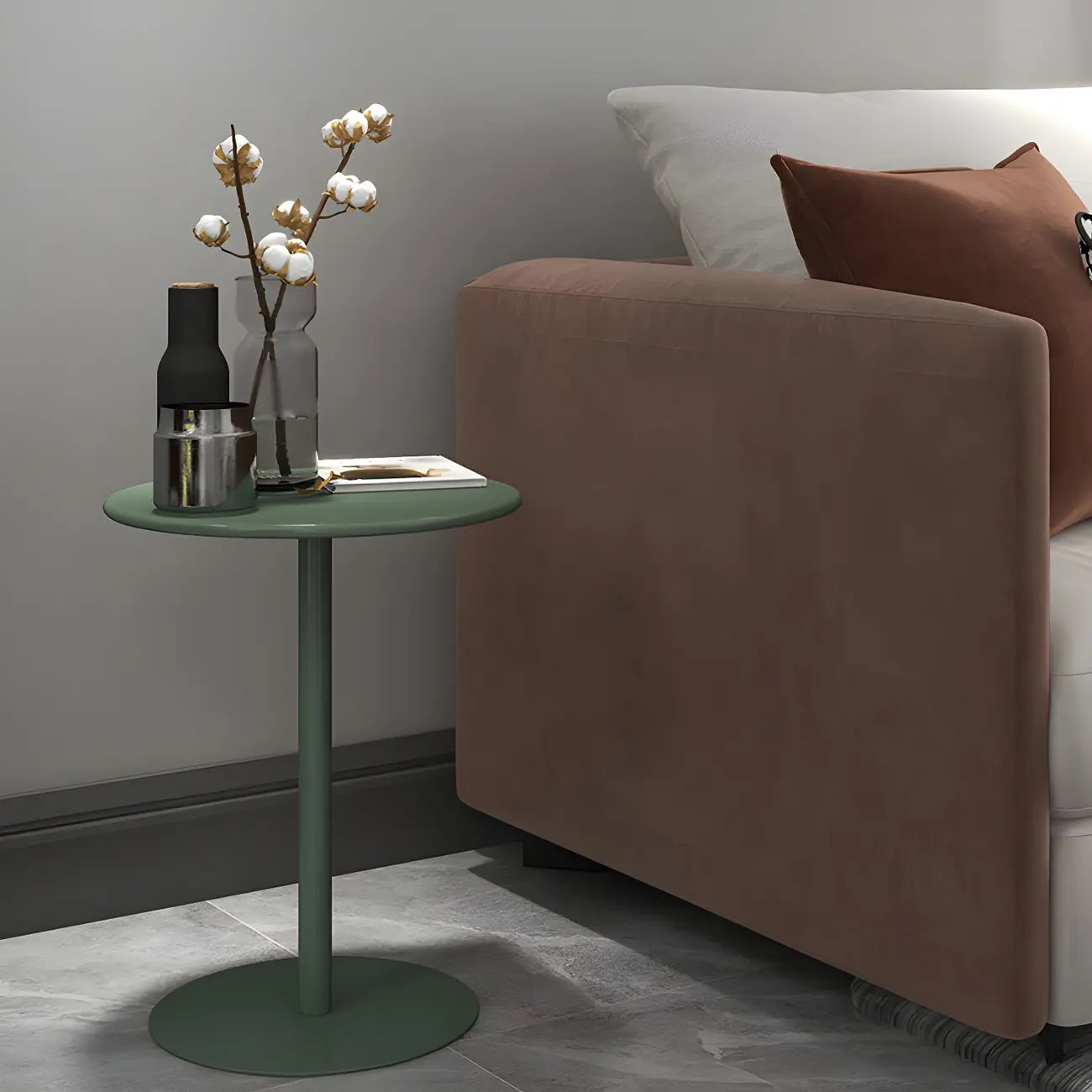 Table d'appoint ronde contemporaine sur pied en métal noir