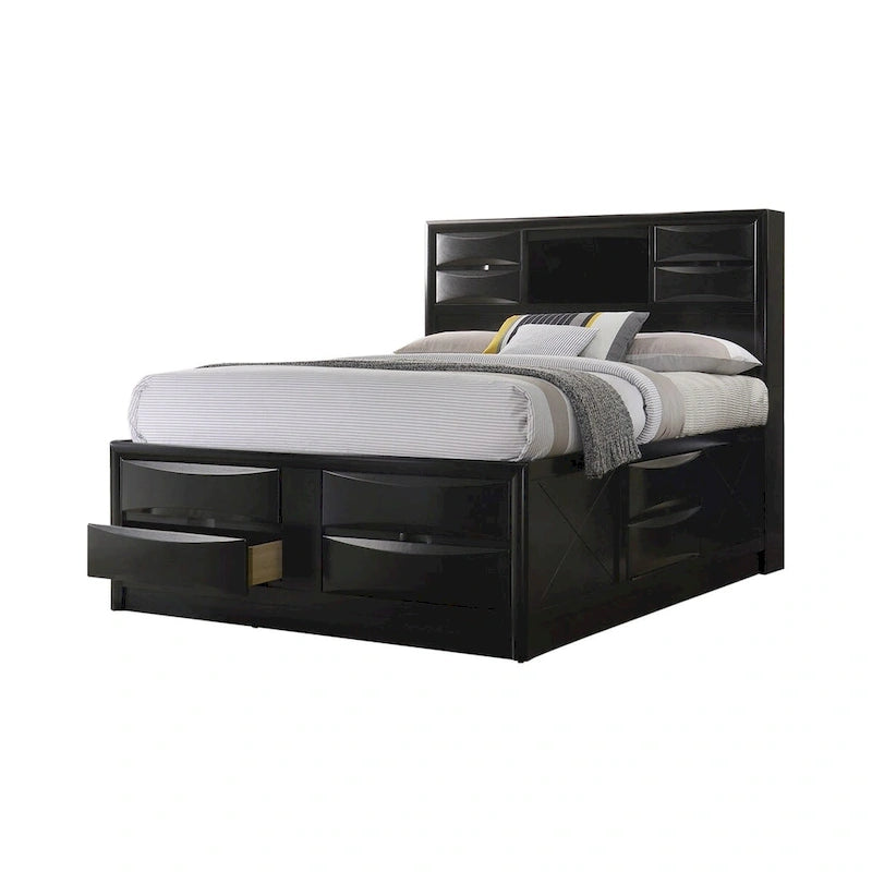 Ensemble de chambre à coucher Isabel Black 5 pièces avec rangement et 2 tables de chevet