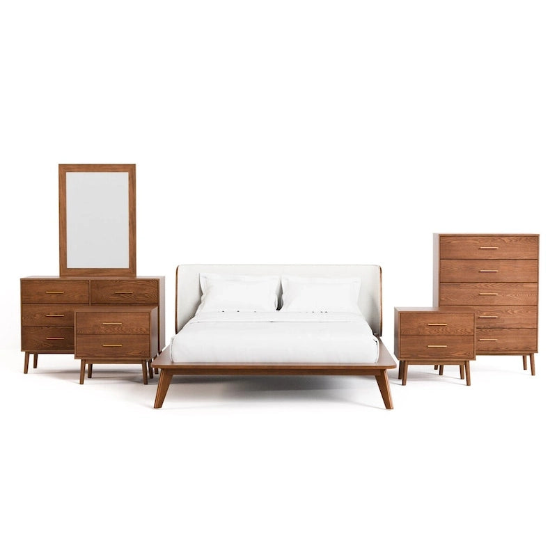 Ensemble de chambre à coucher bas à 6 pièces Beau Midcentury en bouclette, style Queen, de Furniture of America