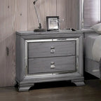 Ensemble lit et table de chevet contemporain gris Taia de Furniture of America, composé de 2 pièces, avec éclairage LED