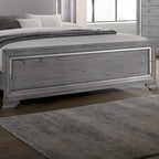 Ensemble lit et table de chevet contemporain gris Taia de Furniture of America, composé de 2 pièces, avec éclairage LED