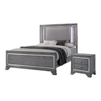 Ensemble lit et table de chevet contemporain gris Taia de Furniture of America, composé de 2 pièces, avec éclairage LED
