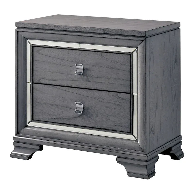 Ensemble lit et table de chevet contemporain gris Taia de Furniture of America, composé de 2 pièces, avec éclairage LED