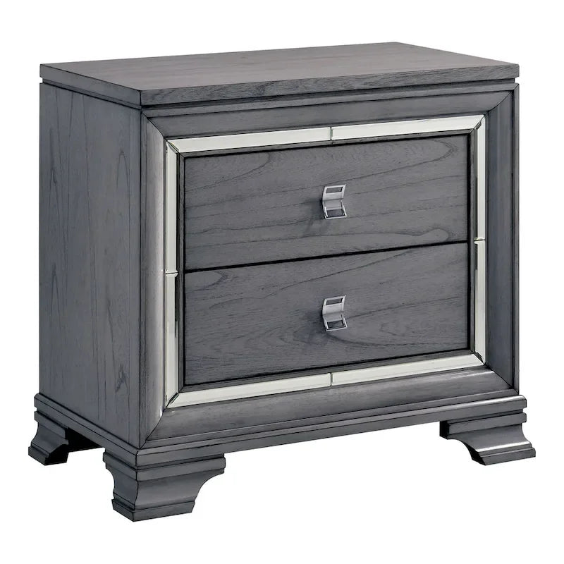 Ensemble lit et table de chevet contemporain gris Taia de Furniture of America, composé de 2 pièces, avec éclairage LED