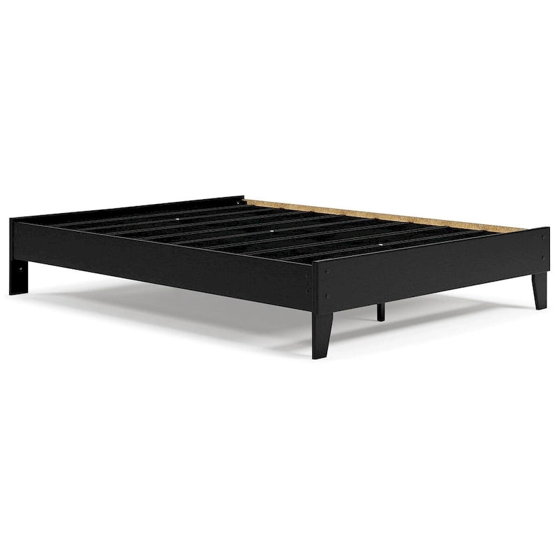 Lit plateforme noir Signature Design by Ashley Finch avec 2 tables de chevet