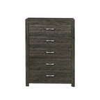 Ensemble de chambre contemporain 3 pièces : lit, table de chevet, commode, finition gris foncé
