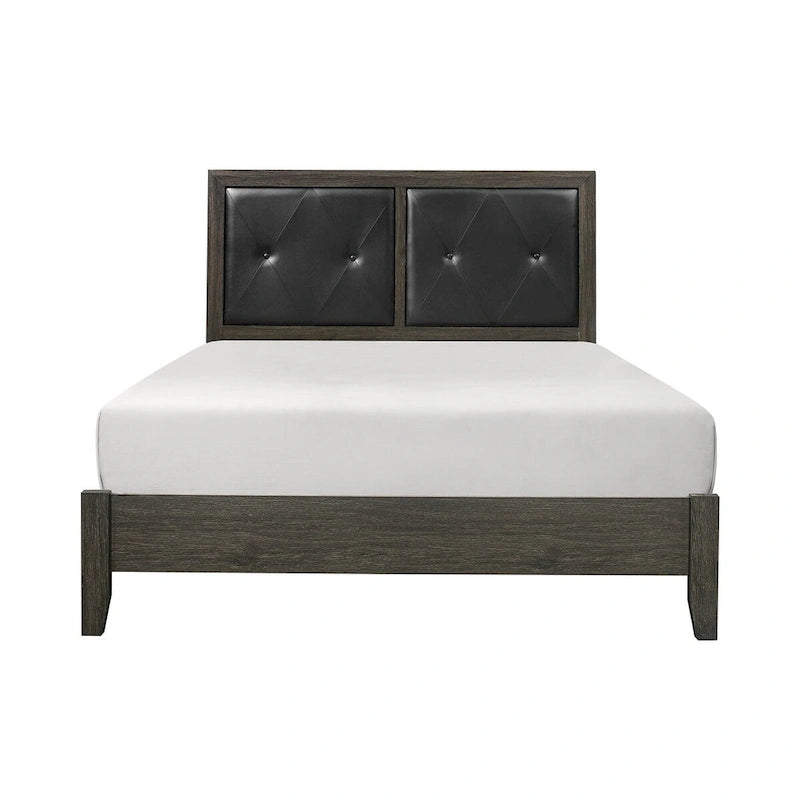 Ensemble de chambre contemporain 3 pièces : lit, table de chevet, commode, finition gris foncé