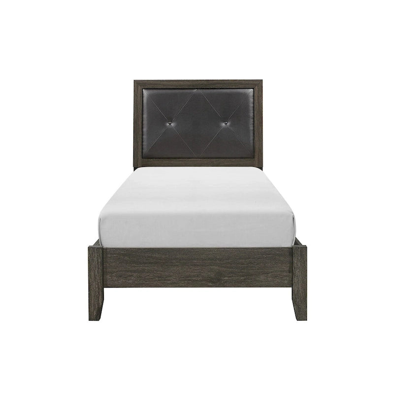 Ensemble de chambre contemporain 3 pièces : lit, table de chevet, commode, finition gris foncé