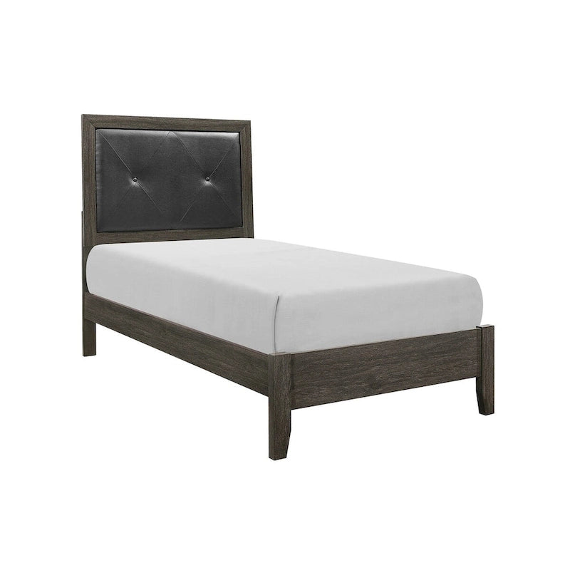 Ensemble de chambre contemporain 3 pièces : lit, table de chevet, commode, finition gris foncé