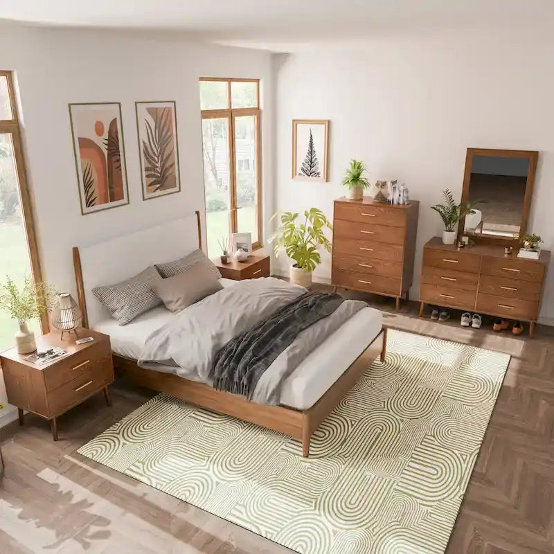 Ensemble de chambre à coucher 6 pièces Beau Midcentury en noyer pour lit queen de Furniture of America