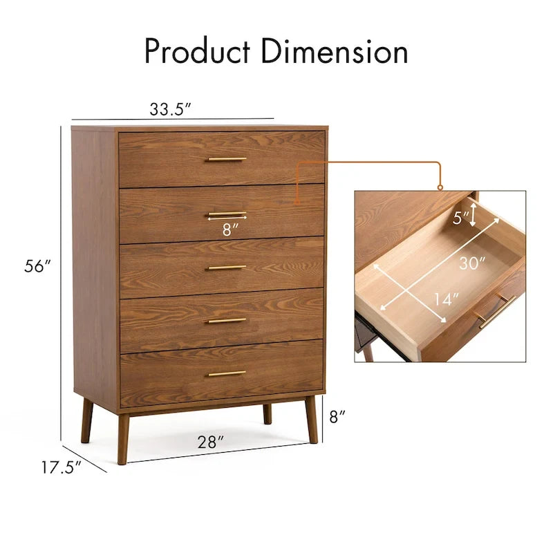 Ensemble de chambre à coucher 6 pièces Beau Midcentury en noyer pour lit queen de Furniture of America