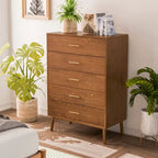 Ensemble de chambre à coucher 6 pièces Beau Midcentury en noyer pour lit queen de Furniture of America