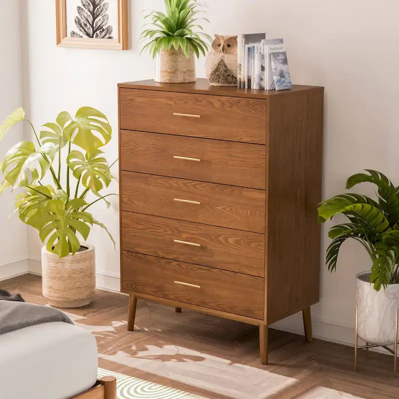 Ensemble de chambre à coucher 6 pièces Beau Midcentury en noyer pour lit queen de Furniture of America