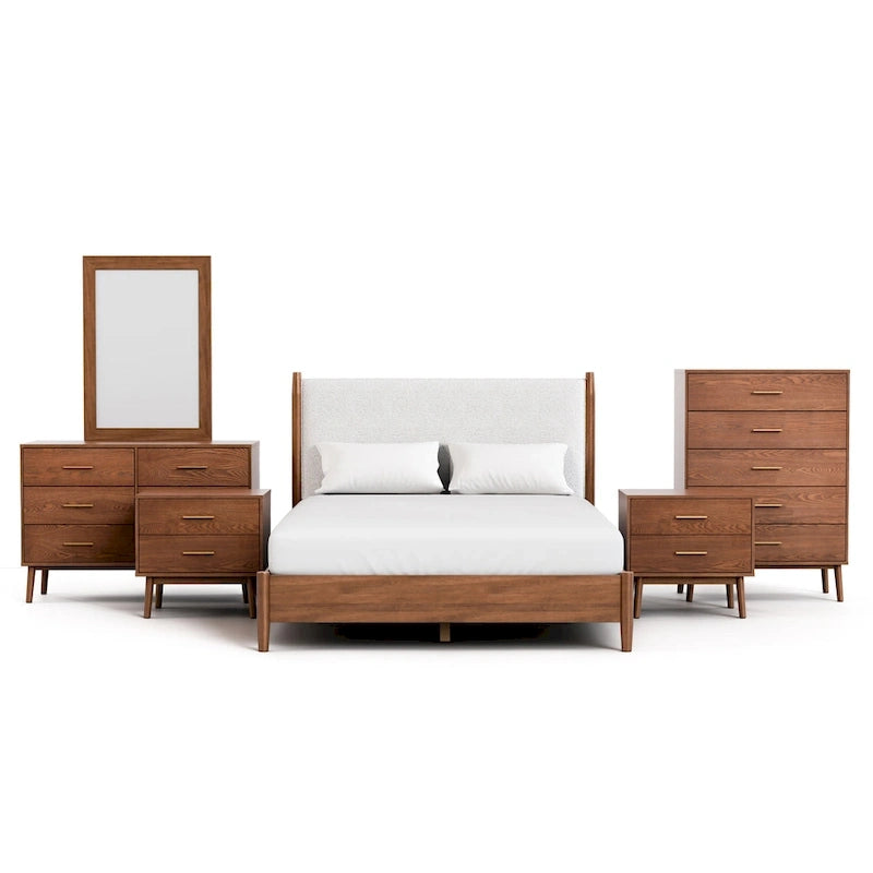 Ensemble de chambre à coucher 6 pièces Beau Midcentury en noyer pour lit queen de Furniture of America