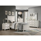 Ensemble de chambre à coucher 4 pièces finition blanche comprenant lit, table de chevet, commode et miroir
