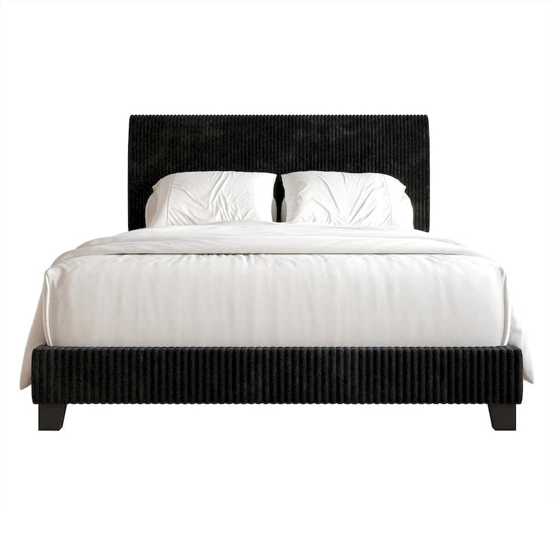 Ensemble de chambre à coucher CraftPorch en velours côtelé noir 4 pièces, style moderne du milieu du siècle, avec meubles marron