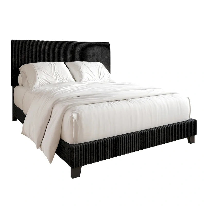 Ensemble de chambre à coucher CraftPorch en velours côtelé noir 4 pièces, style moderne du milieu du siècle, avec meubles marron