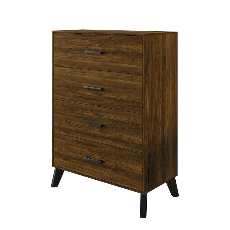 Ensemble de chambre à coucher CraftPorch en velours côtelé noir 4 pièces, style moderne du milieu du siècle, avec meubles marron