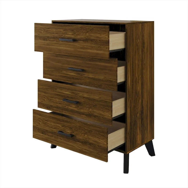 Ensemble de chambre à coucher CraftPorch en velours côtelé noir 4 pièces, style moderne du milieu du siècle, avec meubles marron