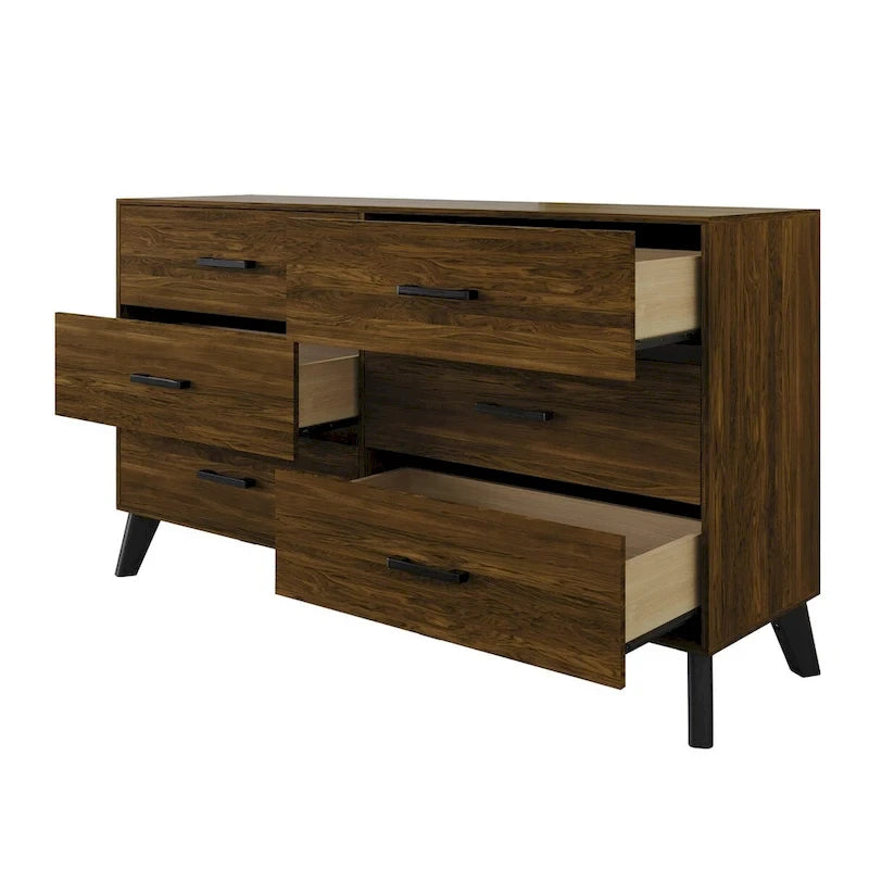 Ensemble de chambre à coucher CraftPorch en velours côtelé noir 4 pièces, style moderne du milieu du siècle, avec meubles marron