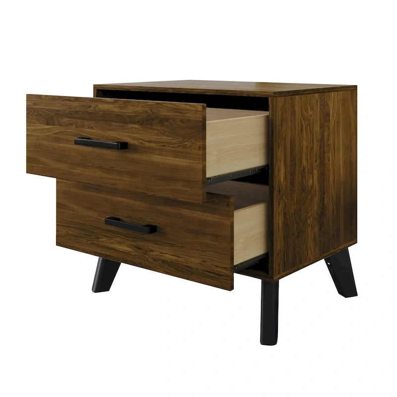 Ensemble de chambre à coucher CraftPorch en velours côtelé noir 4 pièces, style moderne du milieu du siècle, avec meubles marron