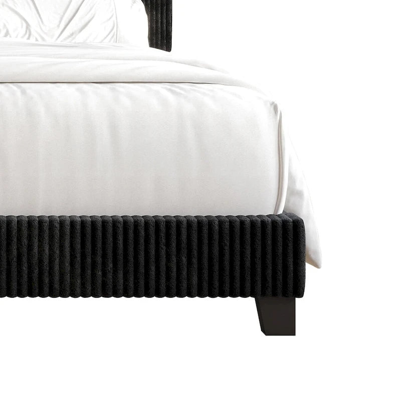 Ensemble de chambre à coucher CraftPorch en velours côtelé noir 4 pièces, style moderne du milieu du siècle, avec meubles marron