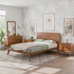 Furniture of America Beau Midcentury 5-Piece Walnut Low Profile Queen Bedroom Set