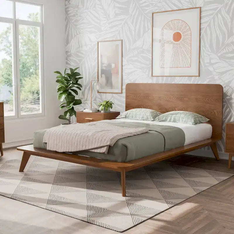 Ensemble de chambre à coucher 5 pièces Beau Midcentury en noyer, style bas, pour lit queen de Furniture of America