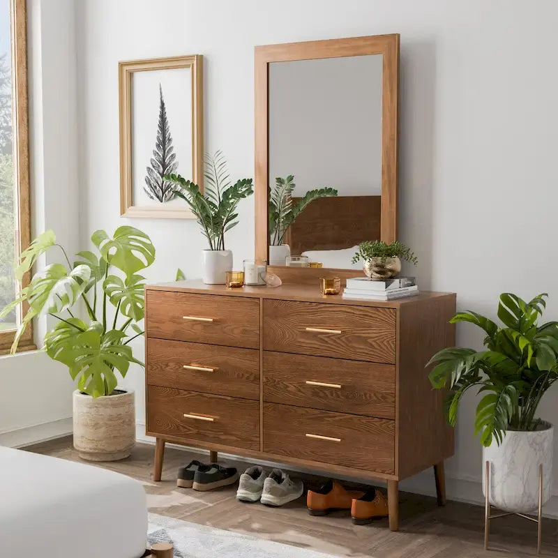 Ensemble de chambre à coucher 5 pièces Beau Midcentury en noyer, style bas, pour lit queen de Furniture of America