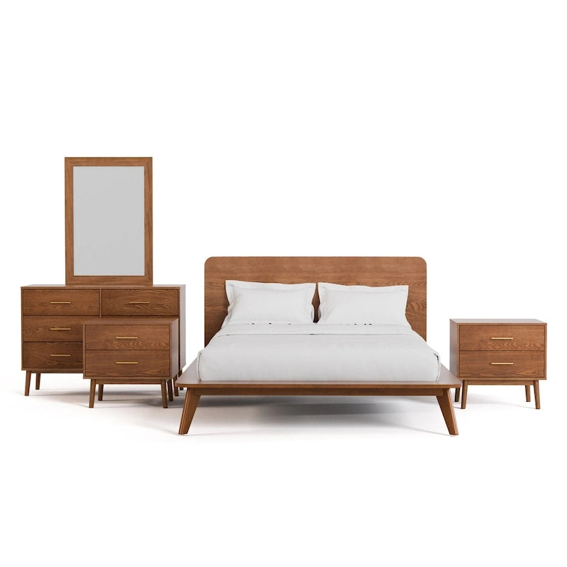 Ensemble de chambre à coucher 5 pièces Beau Midcentury en noyer, style bas, pour lit queen de Furniture of America