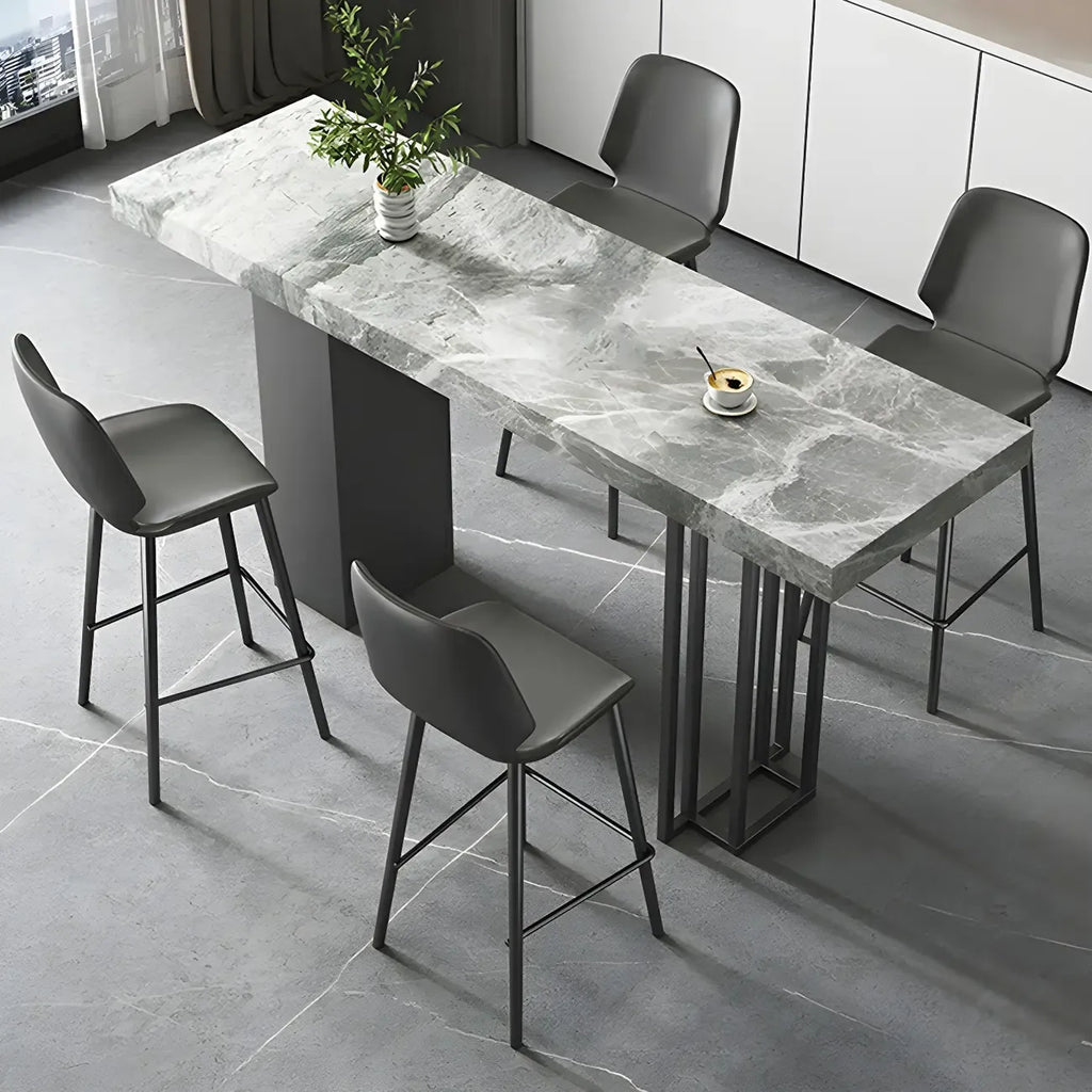 Table de bar rectangulaire moderne en métal et pierre noire, hauteur comptoir