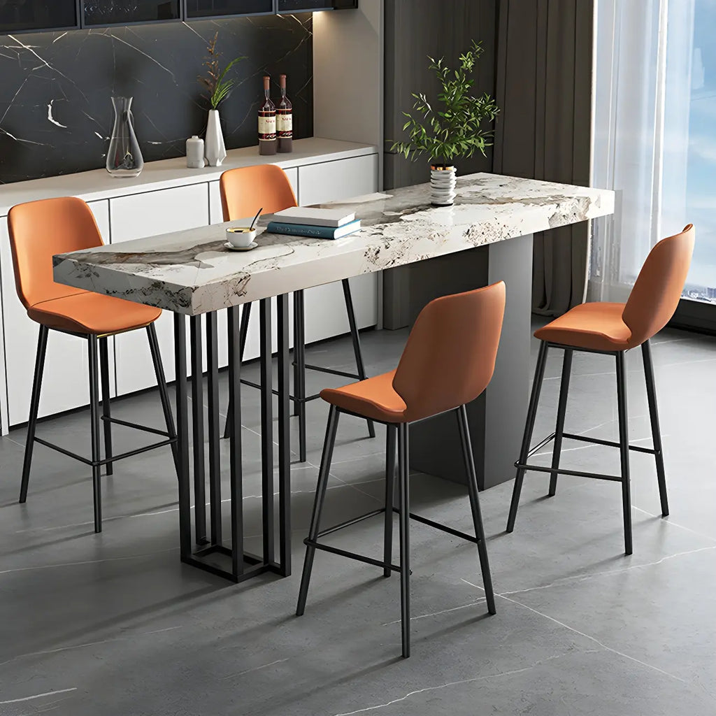Table de bar rectangulaire moderne en métal et pierre noire, hauteur comptoir