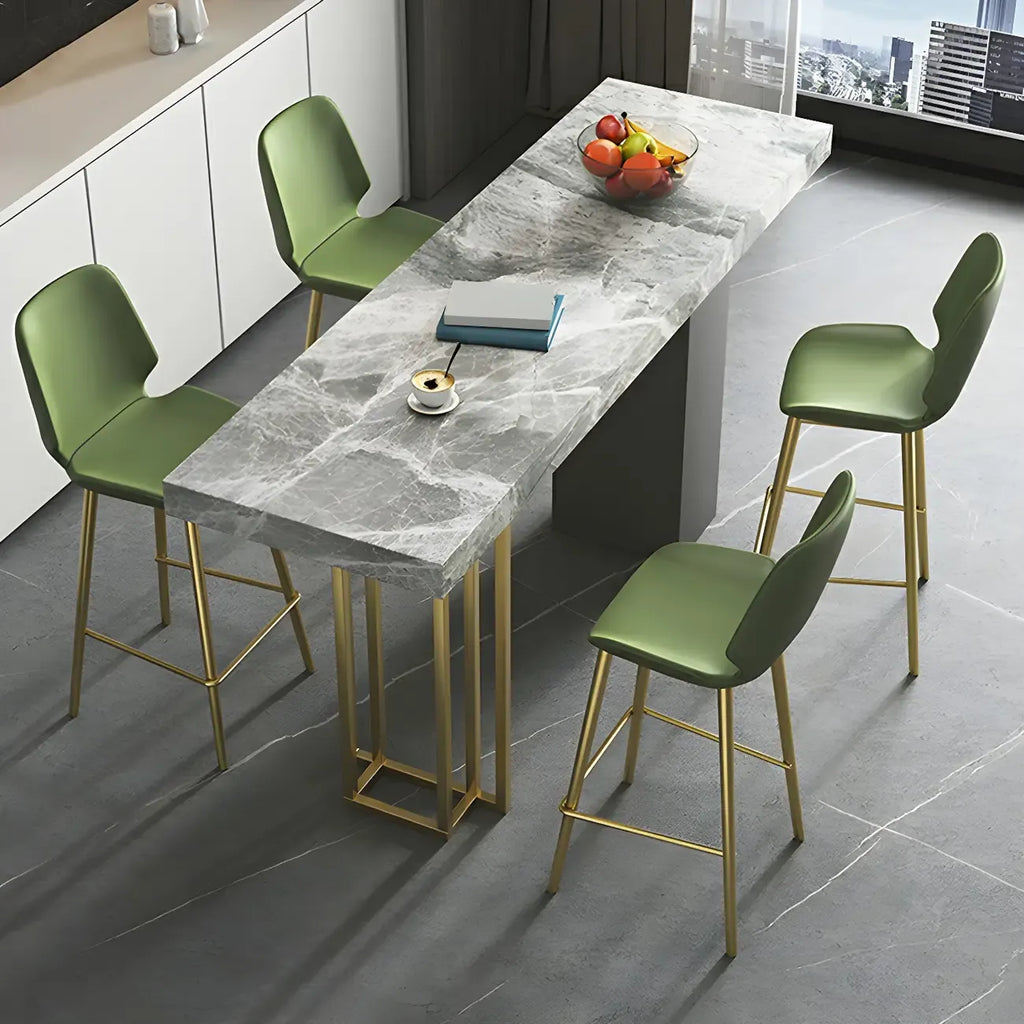 Table de bar rectangulaire moderne en métal et pierre noire, hauteur comptoir